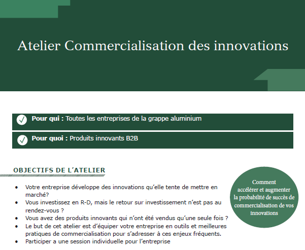 Promo Atelier de commercialisation des innovations - AluQuébec